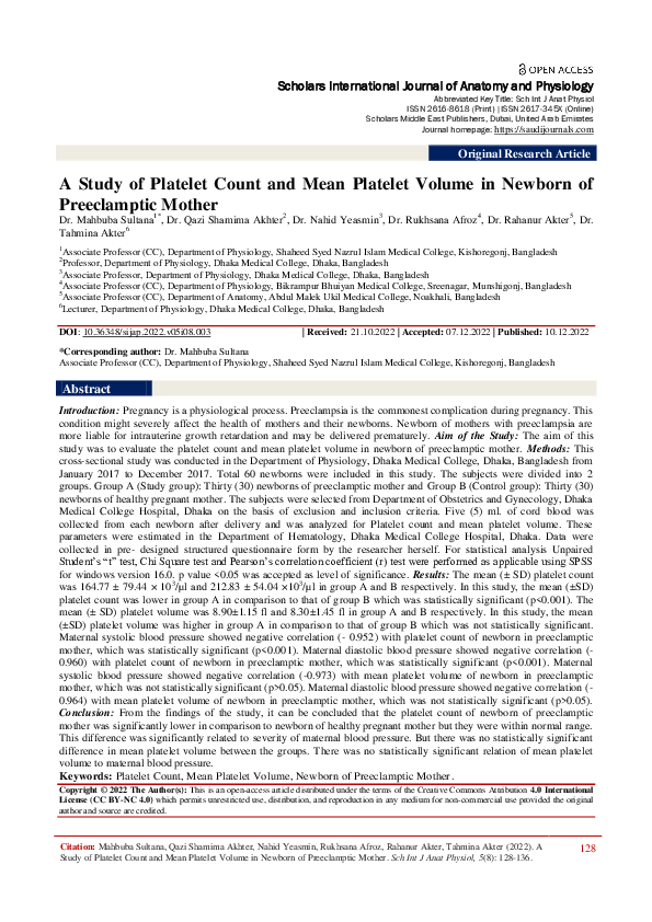 (PDF) A Study of Platelet Count and Mean Platelet Volume in Newborn of ...