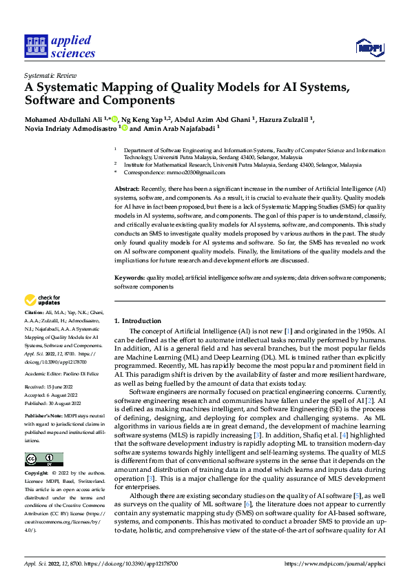 (PDF) A Systematic Mapping of Quality Models for AI Systems, Software ...