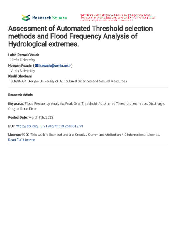 (PDF) Assessment of Automated Threshold selection methods and Flood ...