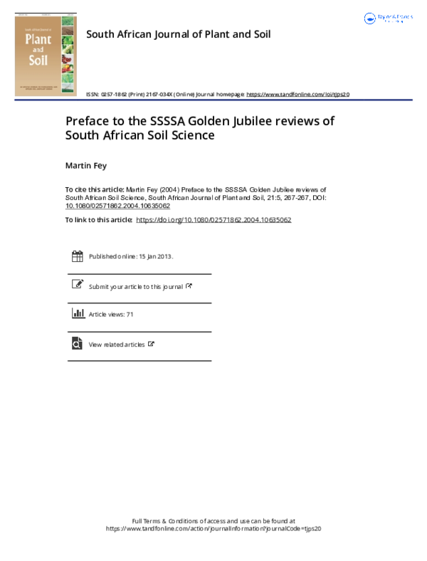 (PDF) Preface to the SSSSA Golden Jubilee reviews of South African Soil ...