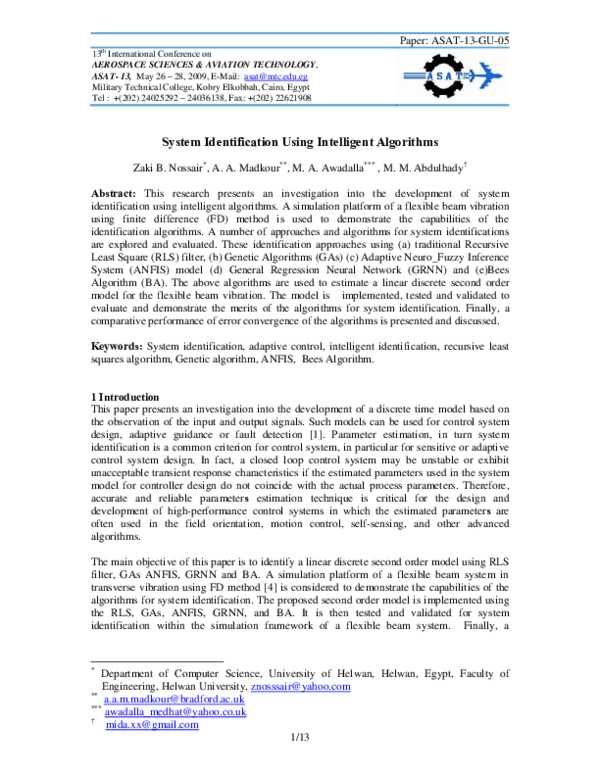 (PDF) System Identification Using Intelligent Algorithms