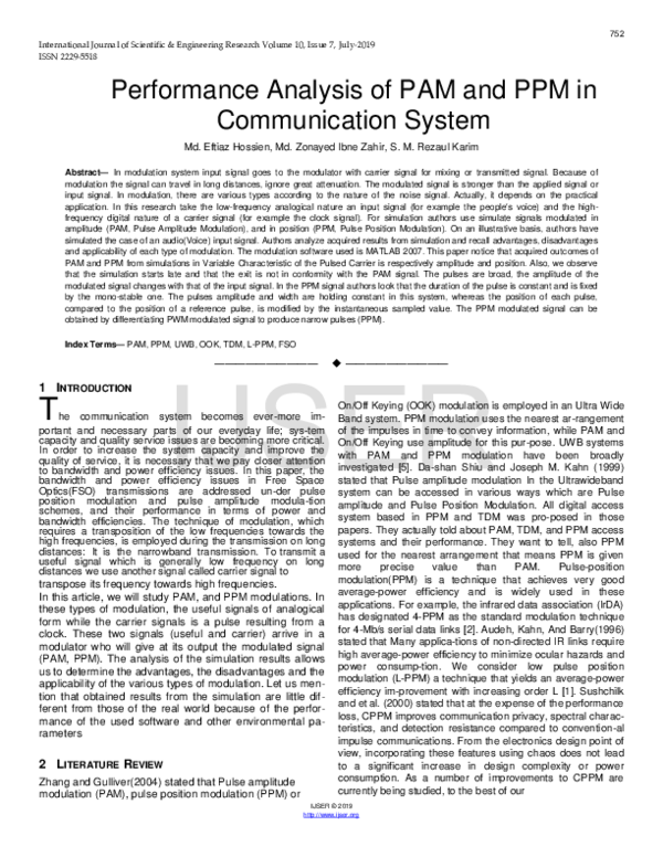 (PDF) Performance Analysis of PAM and PPM in Communication System