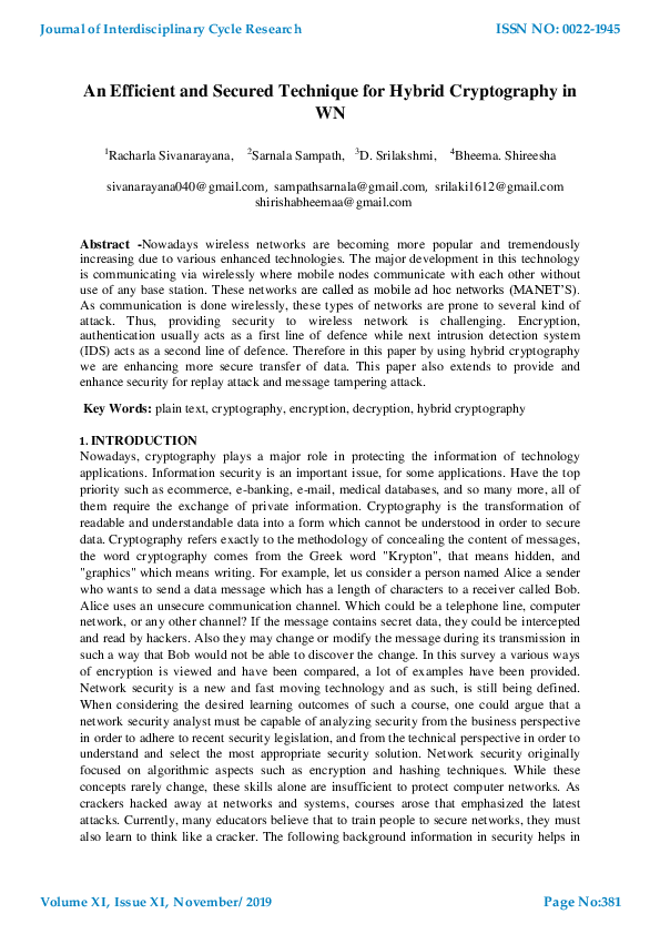 (PDF) An Efficient and Secured Technique for Hybrid Cryptography in WN