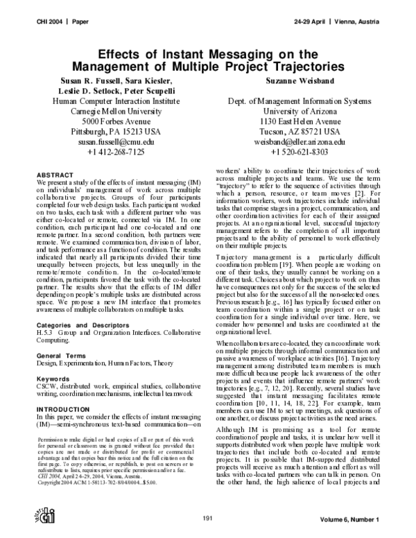 (PDF) Effects of instant messaging on the management of multiple ...