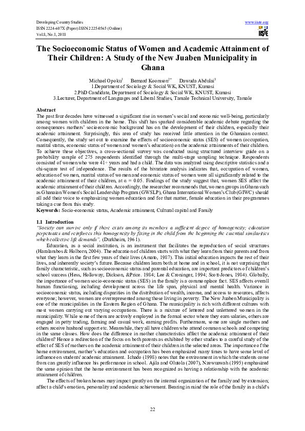 (PDF) The Socioeconomic Status of Women and Academic Attainment of ...