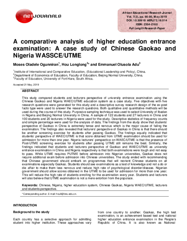 (PDF) A comparative analysis of higher education entrance examination ...