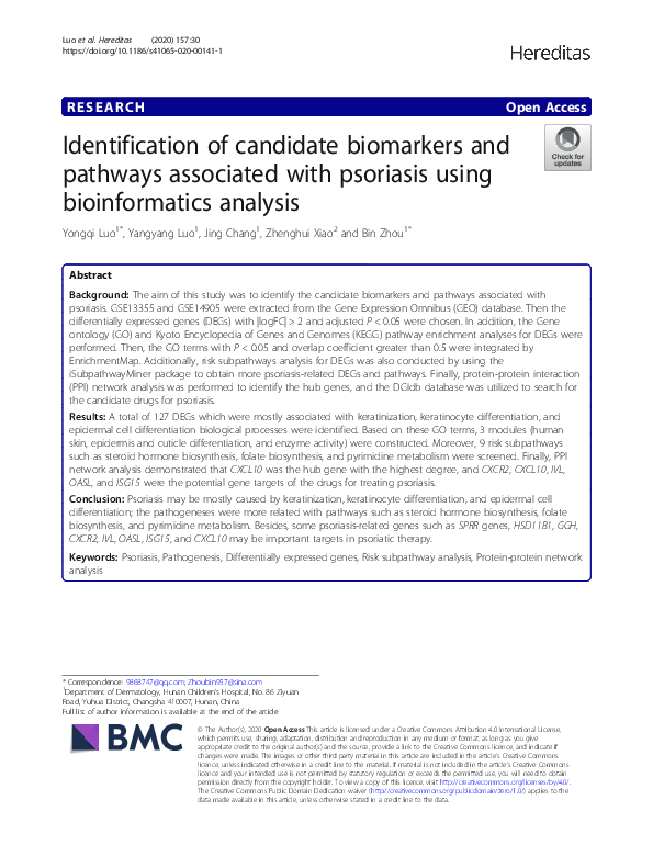(PDF) Identification of candidate biomarkers and pathways associated ...