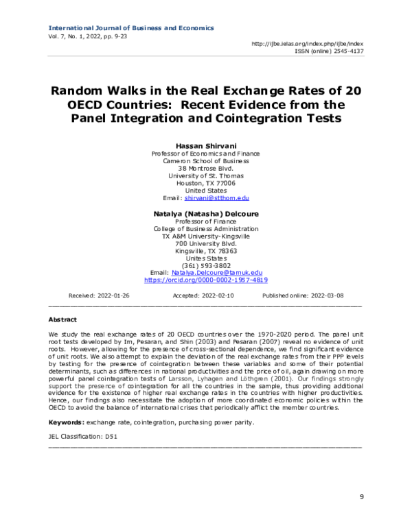 (PDF) Random Walks in the Real Exchange Rates of 20 OECD Countries ...