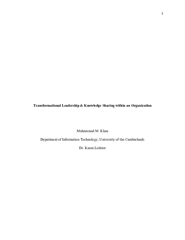 (PDF) Transformational Leadership & Knowledge Sharing within an ...