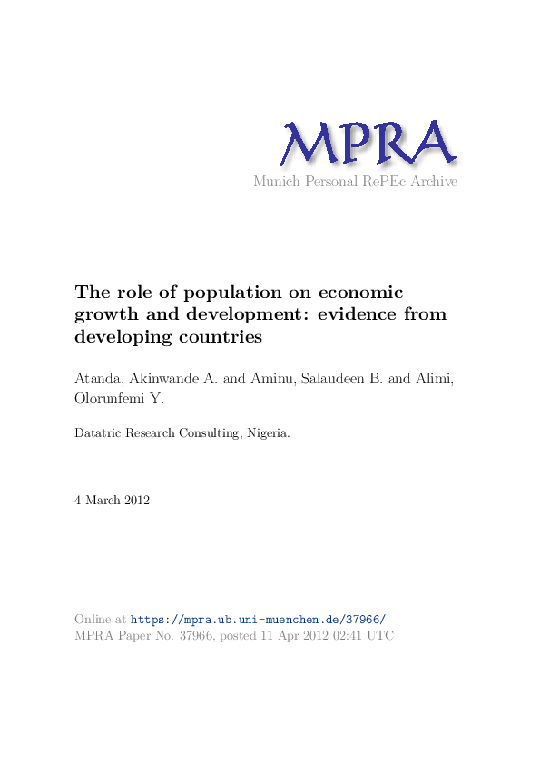 (PDF) The role of population on economic growth and development ...