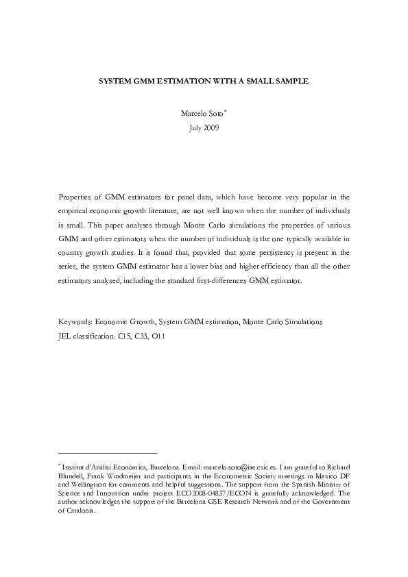 (PDF) System GMM Estimation With A Small Sample