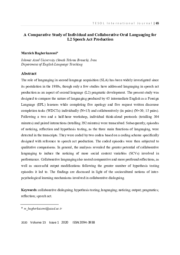(PDF) A Comparative Study of Individual and Collaborative Oral ...