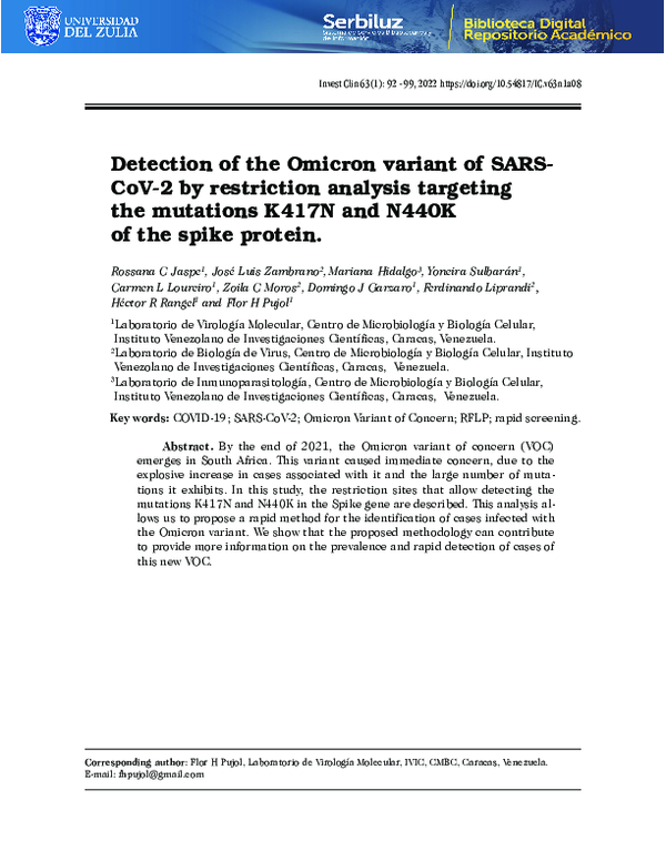 (PDF) Detection of the Omicron variant of SARS-CoV-2 by restriction ...
