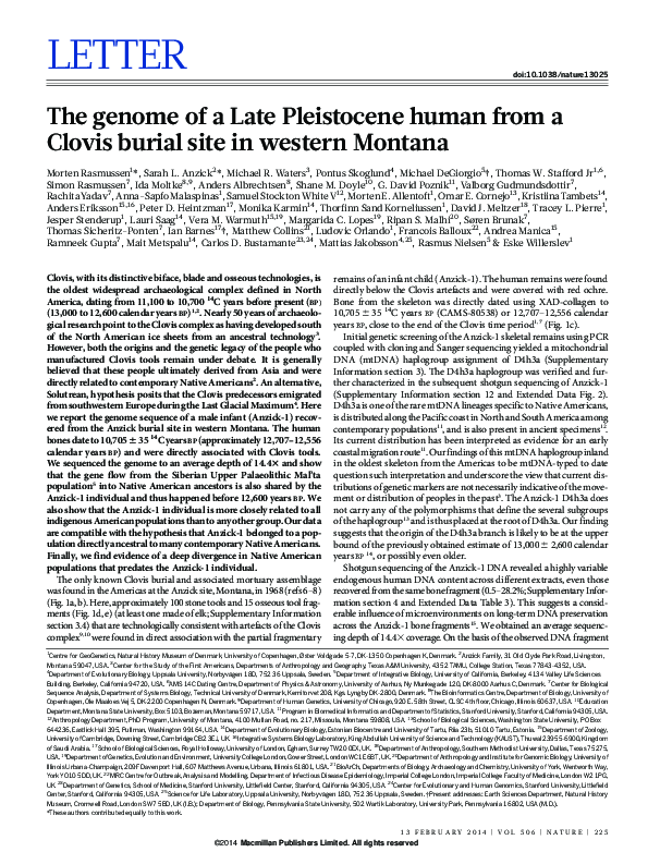 (PDF) The genome of a Late Pleistocene human from a Clovis burial site ...