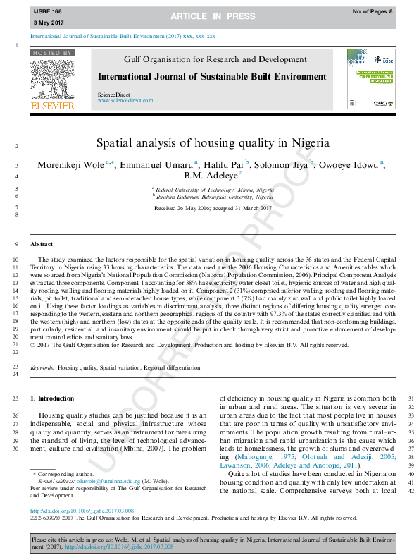 (PDF) Spatial analysis of housing quality in Nigeria
