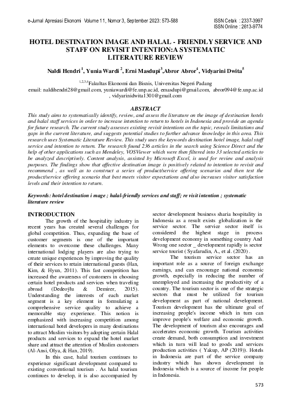 (PDF) Hotel Destination Image and Halal - Friendly Service and Staff on ...