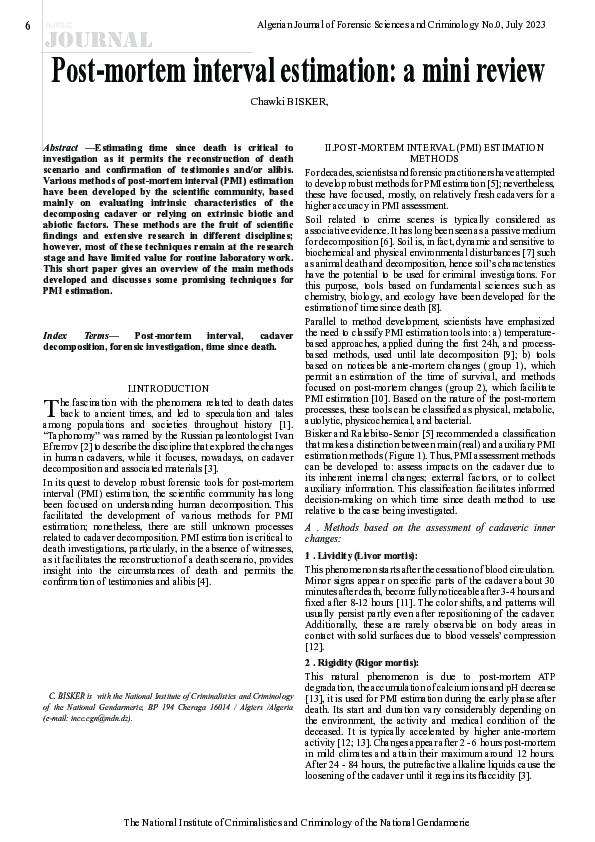 (PDF) Post mortem interval estimation a mini review