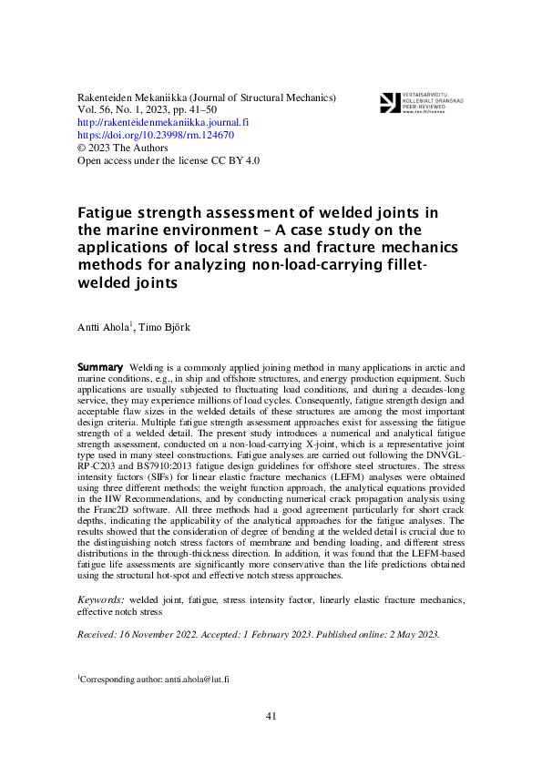(PDF) Fatigue strength assessment of welded joints in the marine ...