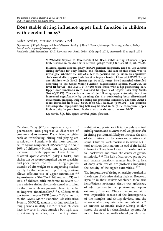 (PDF) Does stable sitting influence upper limb function in children ...
