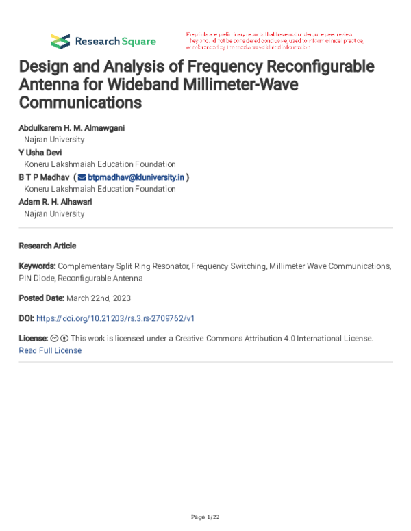 (PDF) Design and Analysis of Frequency Reconfigurable Antenna for ...