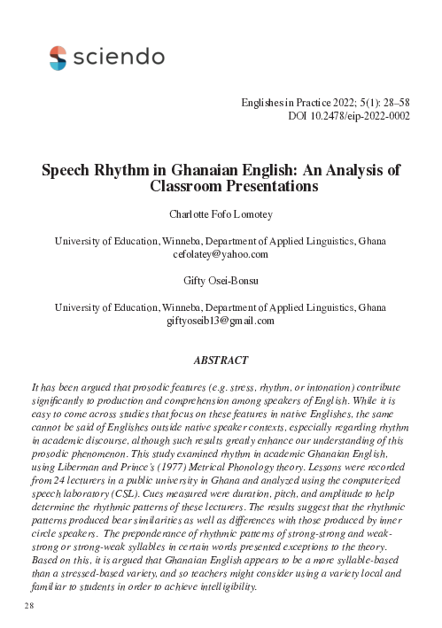 (PDF) Speech Rhythm in Ghanaian English: An Analysis of Classroom ...