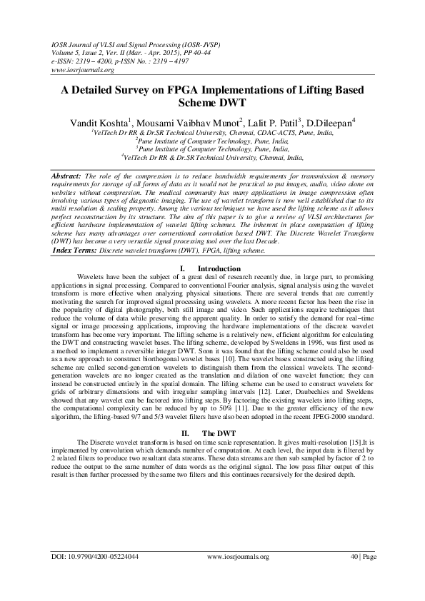 (PDF) A Detailed Survey on FPGA Implementations of Lifting Based Scheme DWT