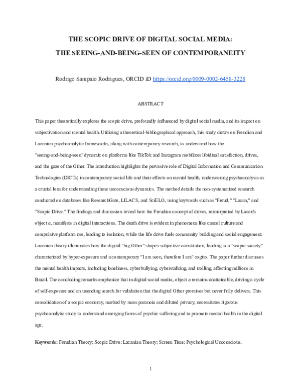 (PDF) THE SCOPIC DRIVE OF DIGITAL SOCIAL MEDIA: THE SEEING-AND-BEING ...
