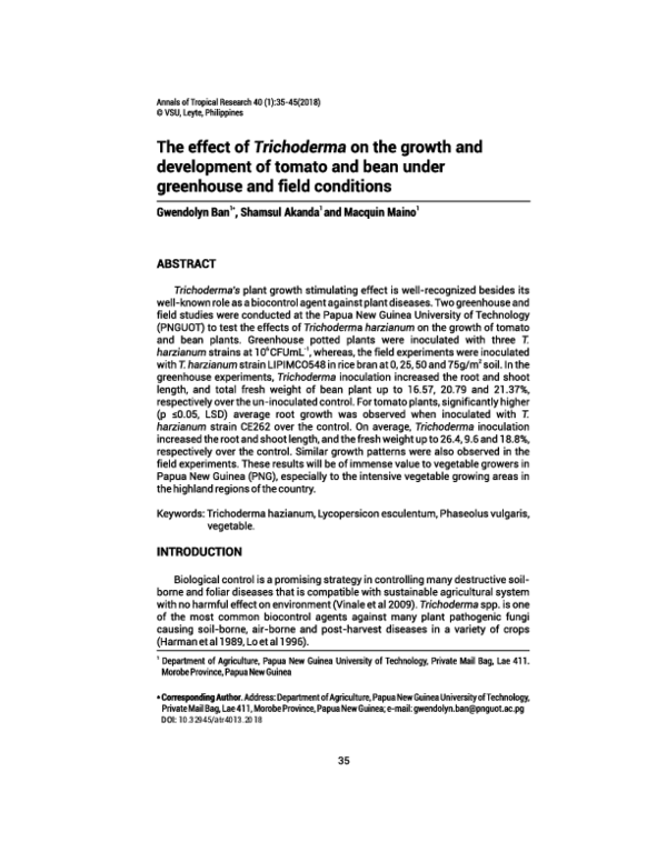 (PDF) The effect of Trichoderma on the growth and development of tomato ...