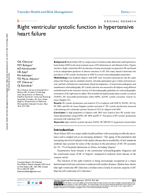 (PDF) Right ventricular systolic function in hypertensive heart failure