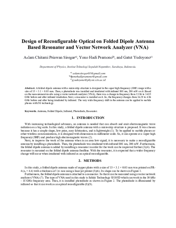 (PDF) Design of Reconfigurable Optical on Folded Dipole Antenna Based ...