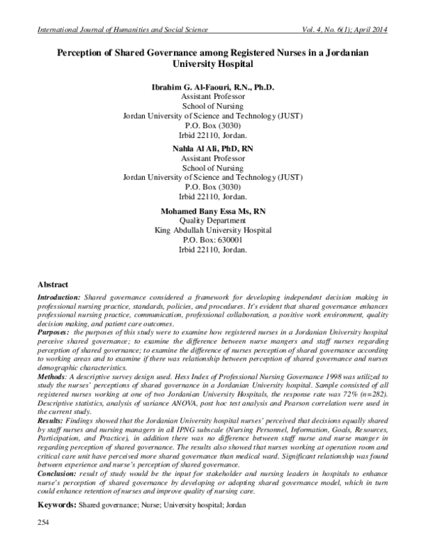 (PDF) Perception of Shared Governance among Registered Nurses in a ...