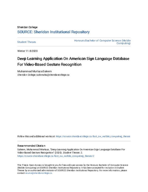 (PDF) Deep Learning Application On American Sign Language Database For ...