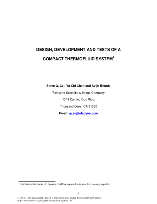 (PDF) Design, development and tests of a compact thermofluid system