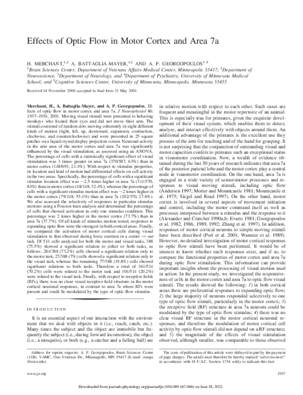 (PDF) Effects of Optic Flow in Motor Cortex and Area 7a