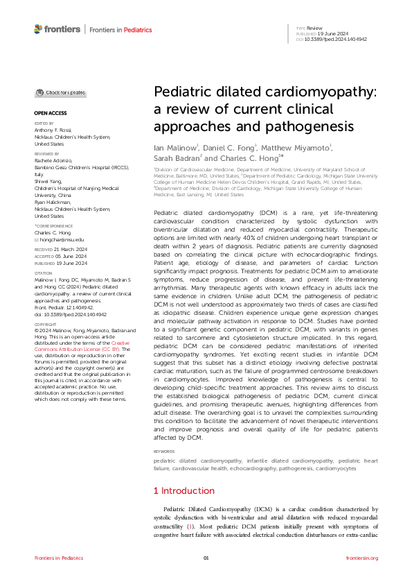 (PDF) Pediatric dilated cardiomyopathy: a review of current clinical ...