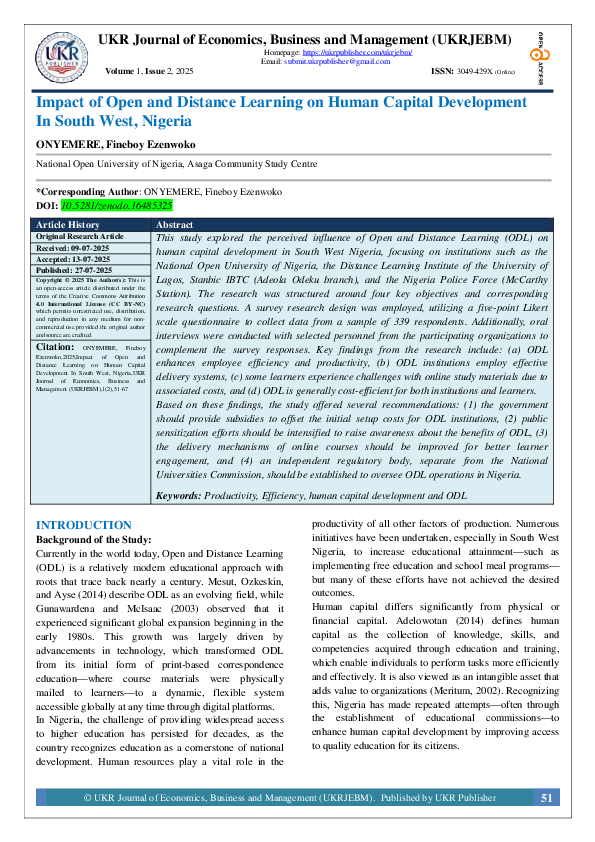 (PDF) Impact of Open and Distance Learning on Human Capital Development ...
