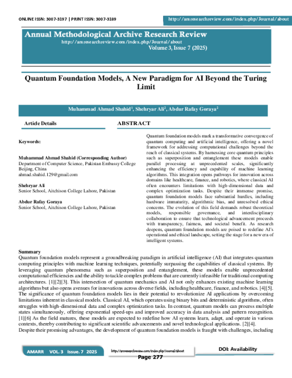 (PDF) Quantum Foundation Models, A New Paradigm for AI Beyond the ...