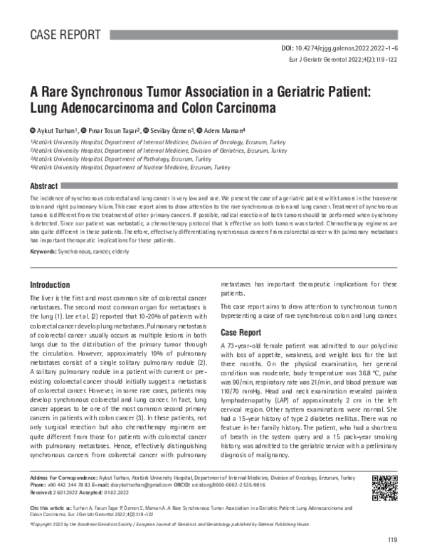 (PDF) A Rare Synchronous Tumor Association in a Geriatric Patient: Lung ...