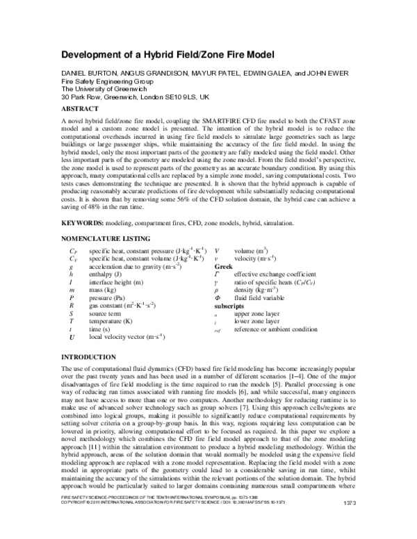 (PDF) Development of a Hybrid Field/Zone Fire Model