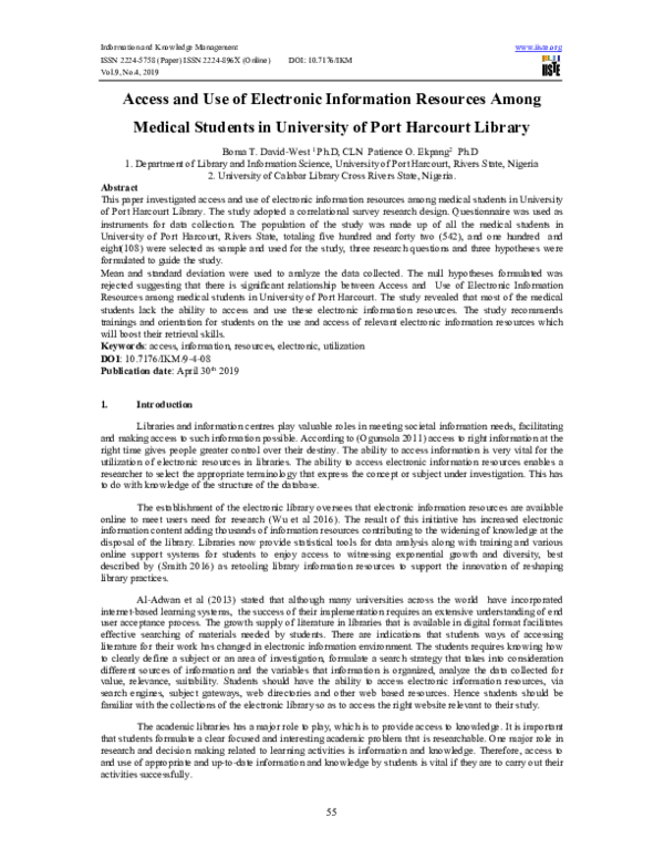(PDF) Access and Use of Electronic Information Resources Among Medical ...