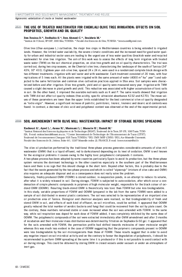 (PDF) Soil amendement with olive mill wastewater : impact of storage ...