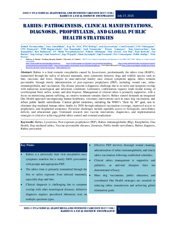 (PDF) Rabies: Pathogenesis Clinical Manifestations Diagnosis and ...