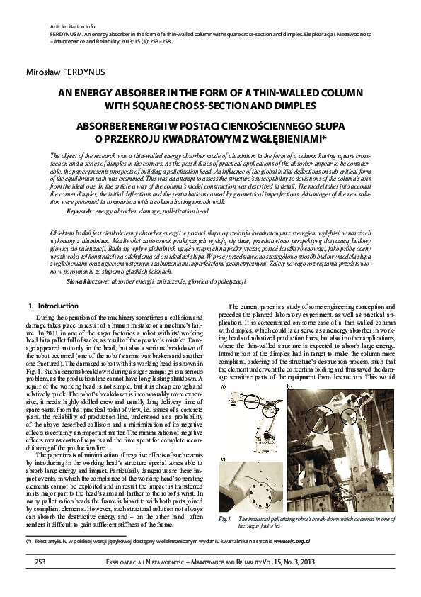 (PDF) An energy absorber in the form of a thin-walled column with ...