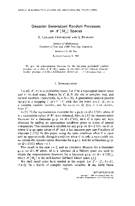 First page of “Gaussian Generalized Random Processes on {MP} Spaces”
