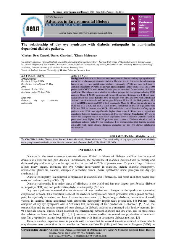 (PDF) The relationship of dry eye syndrome with diabetic retinopathy in ...