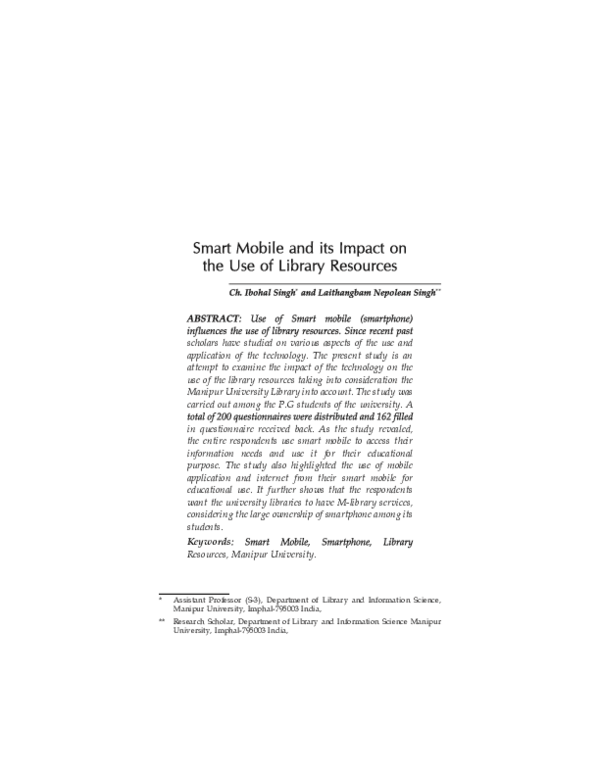 (PDF) Smart Mobile and it's impact on the use of Library resources