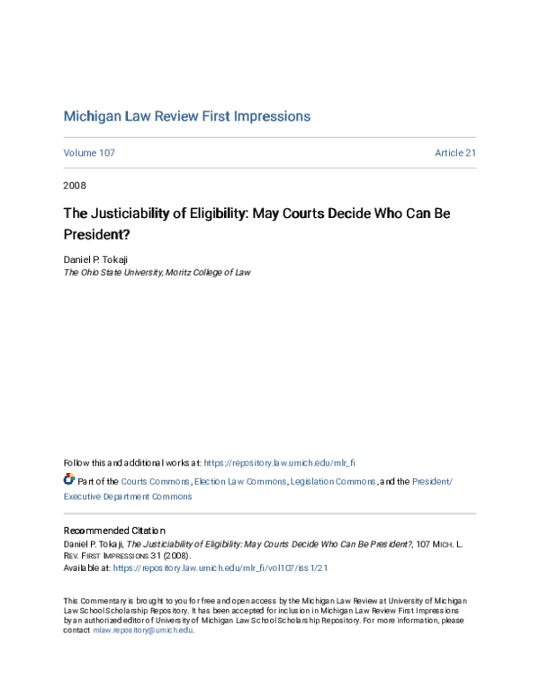 (PDF) The Justiciability of Eligibility: May Courts Decide Who Can Be ...