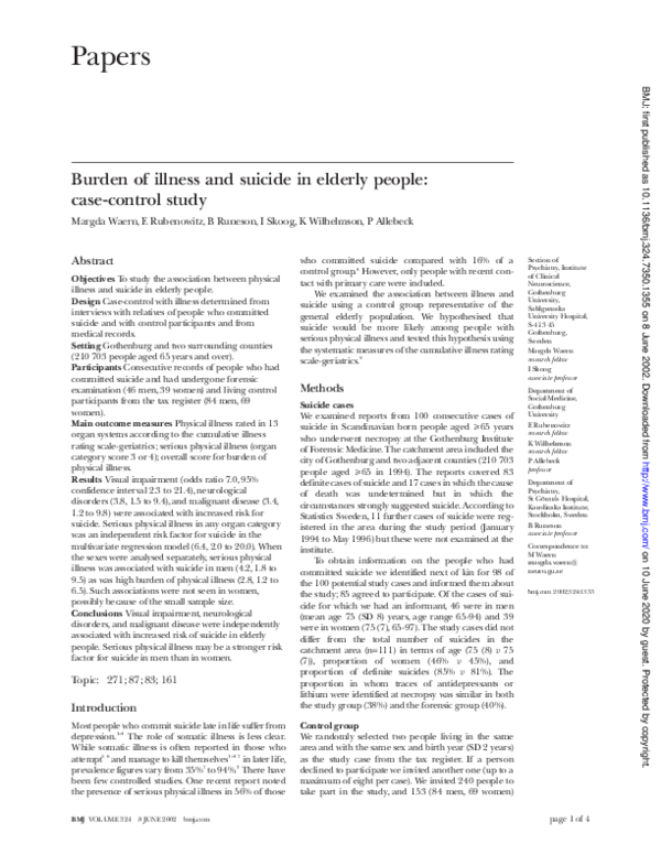(PDF) Burden of illness and suicide in elderly people: case-control study