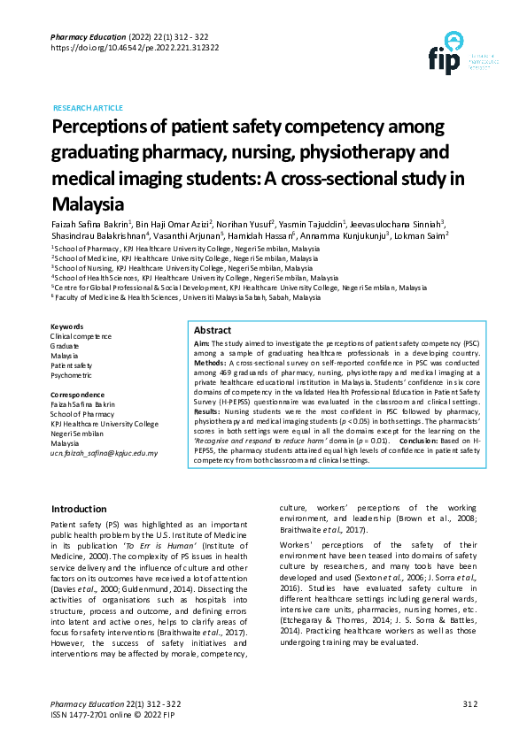 (PDF) Perceptions of patient safety competency among graduating ...