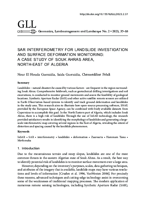 (PDF) SAR interferometry for landslide investigation and surface ...